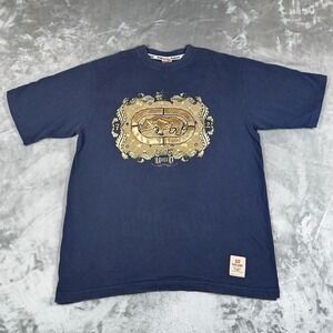 Vintage Ecko Shirt Mens XL Blue Classic Rhino Logo Gold Embossed Y2K Streetwear